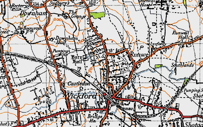 Old map of Runwell in 1945