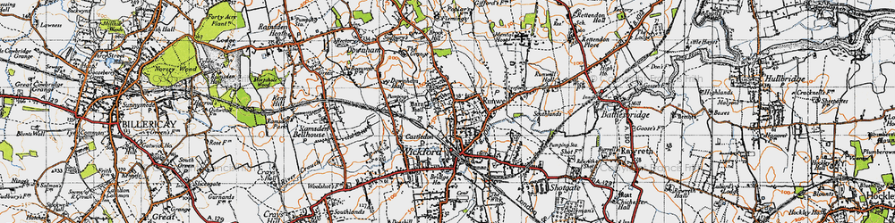 Old map of Runwell in 1945