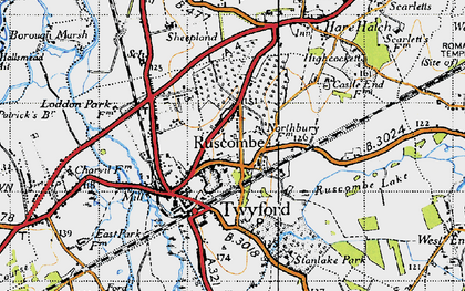 Old map of Ruscombe in 1947