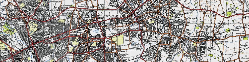 Old map of Rush Green in 1946