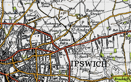 Old map of Rushmere St Andrew in 1946
