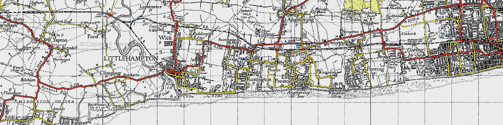 Old map of Rustington in 1945