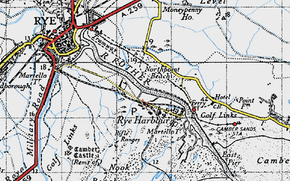 Old map of Rye Harbour in 1940