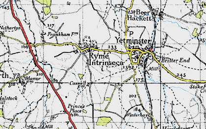 Old map of Ryme Intrinseca in 1945
