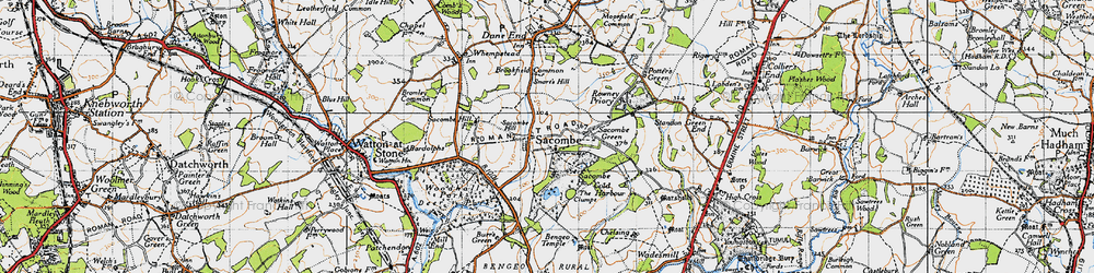 Old map of Sacombe in 1946