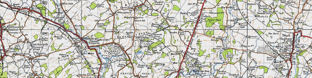 Old map of Sacombe Green in 1946