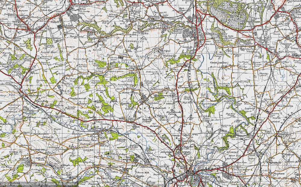 Old Map of Historic Map covering Barras Hill in 1947