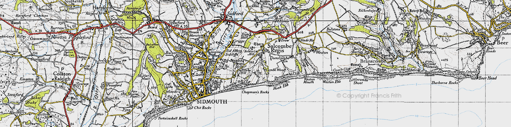 Old map of Salcombe Regis in 1946