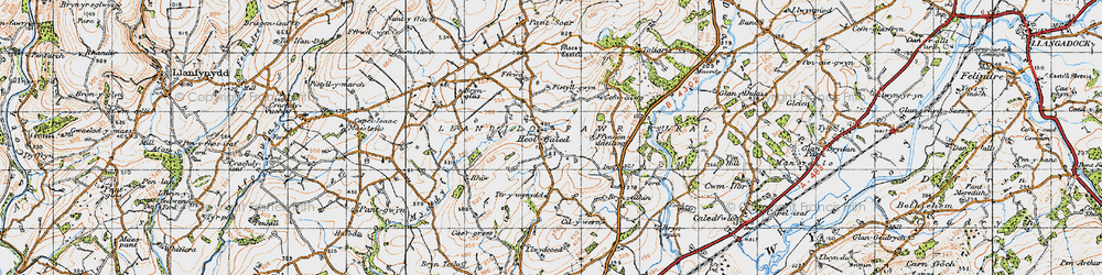 Old map of Afon Myddyfi in 1947
