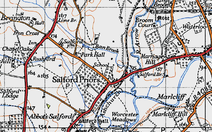 Old map of Salford Priors in 1946