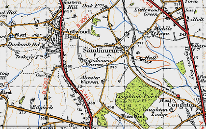 Old map of Alcester Warren in 1947