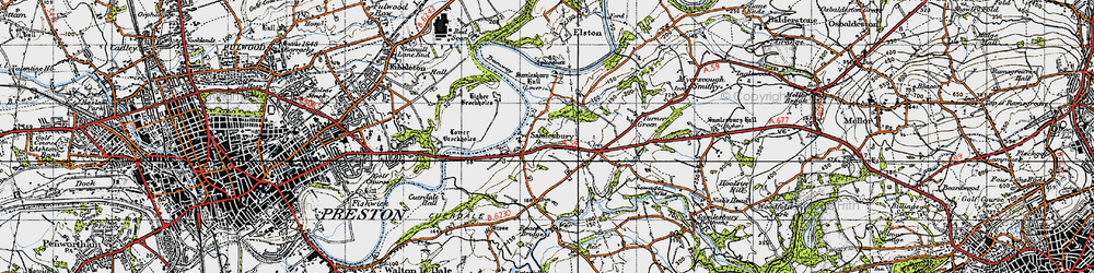 Old map of Samlesbury in 1947