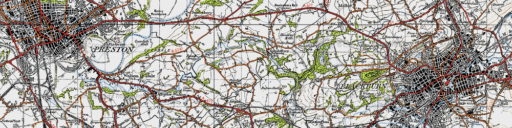 Old map of Samlesbury Bottoms in 1947