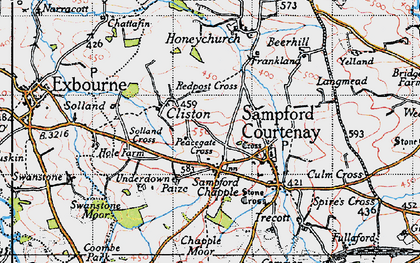 Old map of Sampford Chapple in 1946