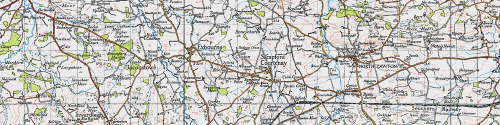 Old map of Sampford Chapple in 1946