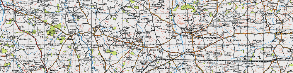 Old map of Sampford Courtenay in 1946