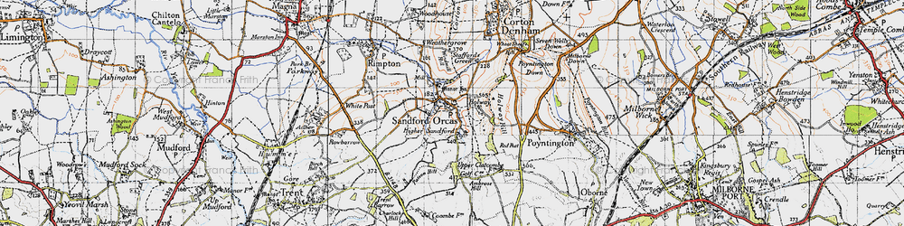 Old map of Sandford Orcas in 1945