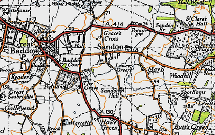 Old map of Sandon in 1945