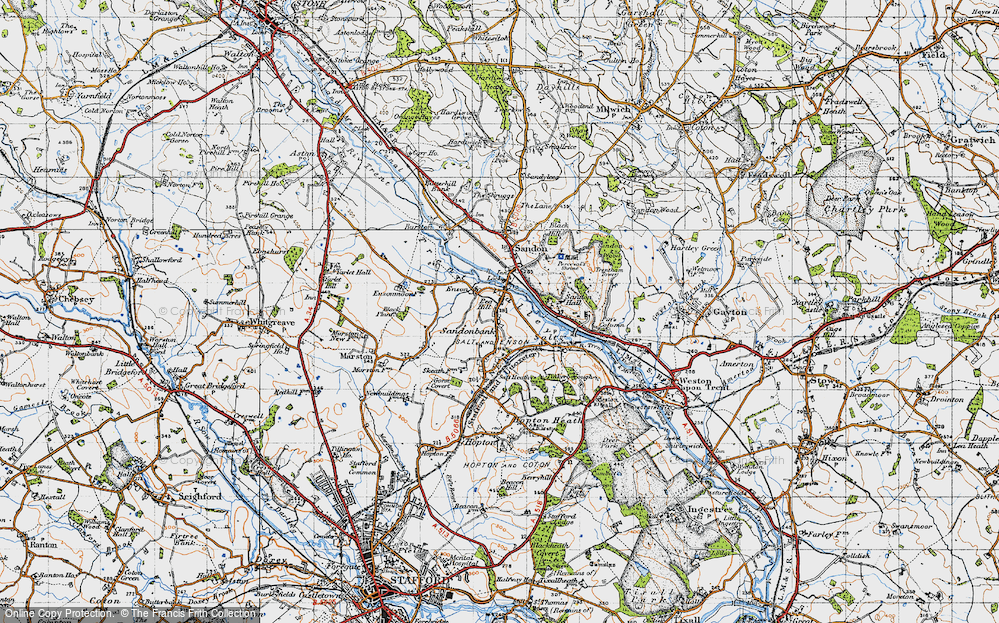 Old Map of Historic Map covering Enson in 1946