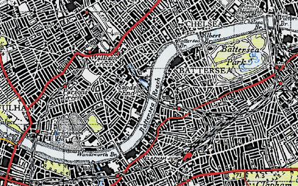 Old map of Battersea Reach in 1945