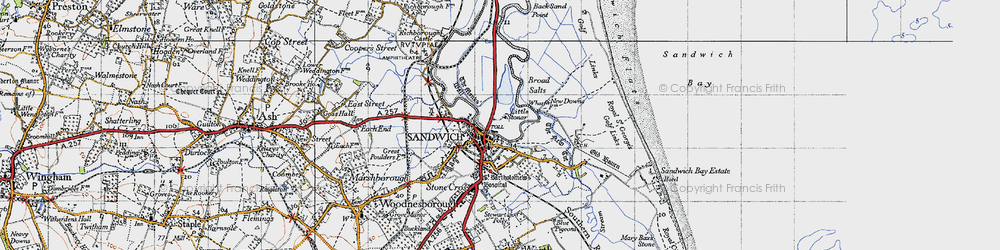 Old map of Sandwich in 1947