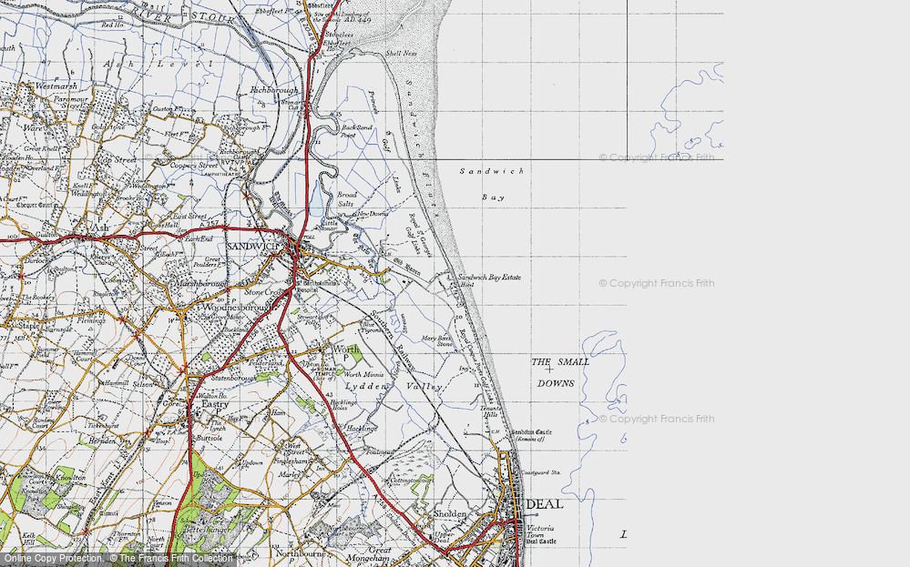 Old Map of Historic Map covering Sandwich Bay in 1947