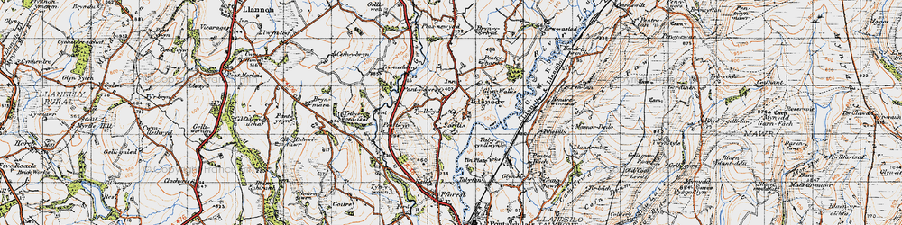 Old map of Ystlys-y-coed isaf in 1947