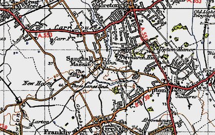 Old map of Saughall Massie in 1947