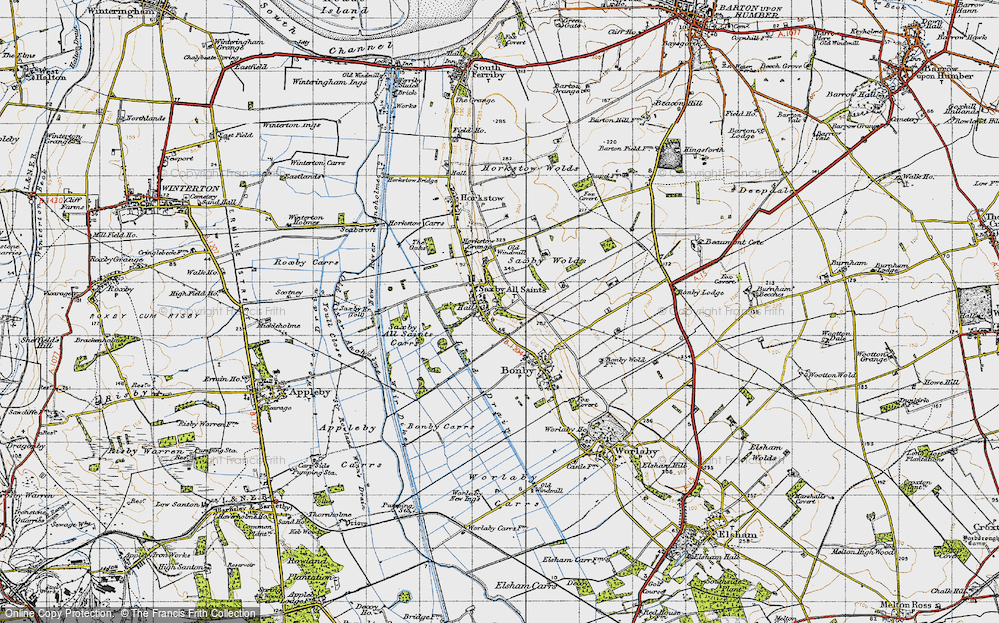 Old Map of Historic Map covering Bonby Carrs in 1947