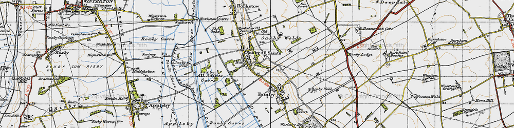 Old map of Bonby Carrs in 1947