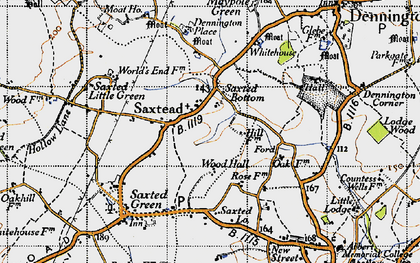 Old map of Saxtead in 1946