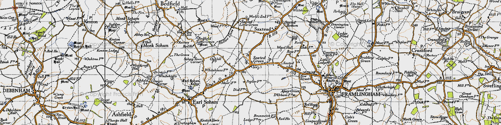 Old map of Saxtead Green in 1946