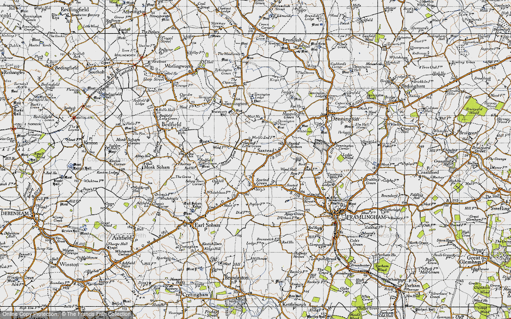 Old Map of Saxtead Little Green, 1946 in 1946