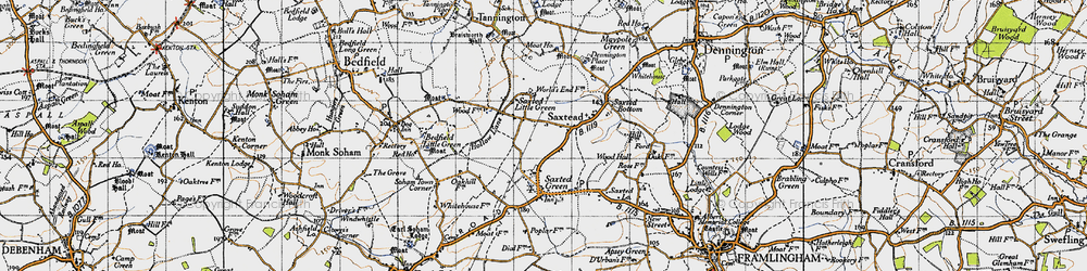 Old map of Saxtead Little Green in 1946