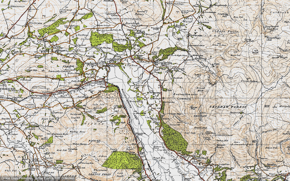 Old Map of Historic Map covering Bassenthwaite Lake in 1947