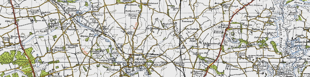 Old map of Sco Ruston in 1945