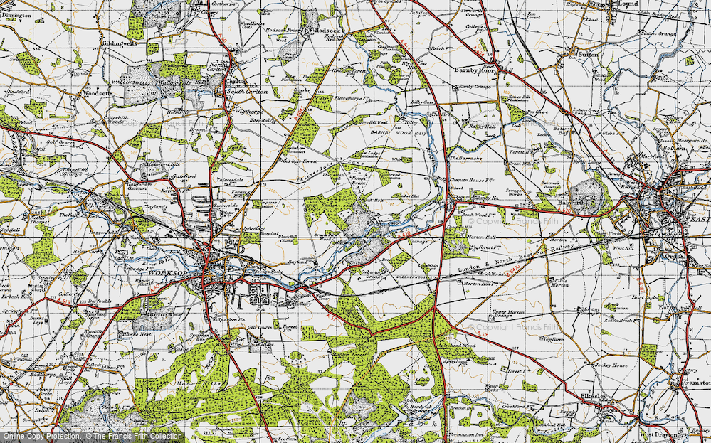Old Map of Historic Map covering Broom Wood in 1947