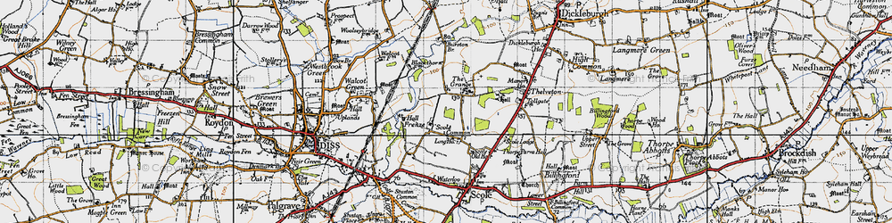 Old map of Scole Common in 1946
