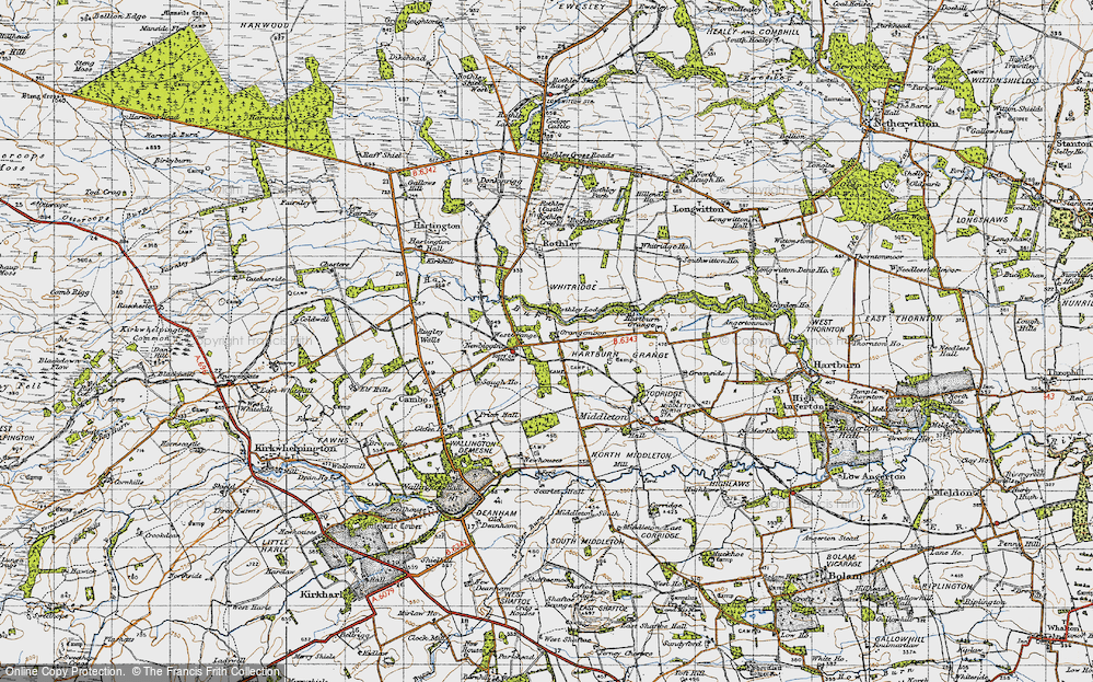 Old Map of Scots' Gap, 1947 in 1947