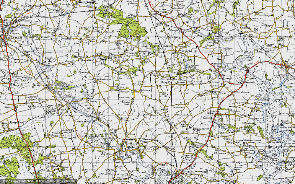 Old Map of Scottow, 1945 in 1945