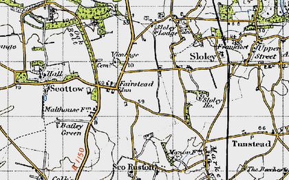 Old map of Scottow in 1945