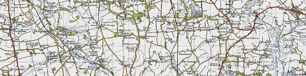 Old map of Scottow in 1945