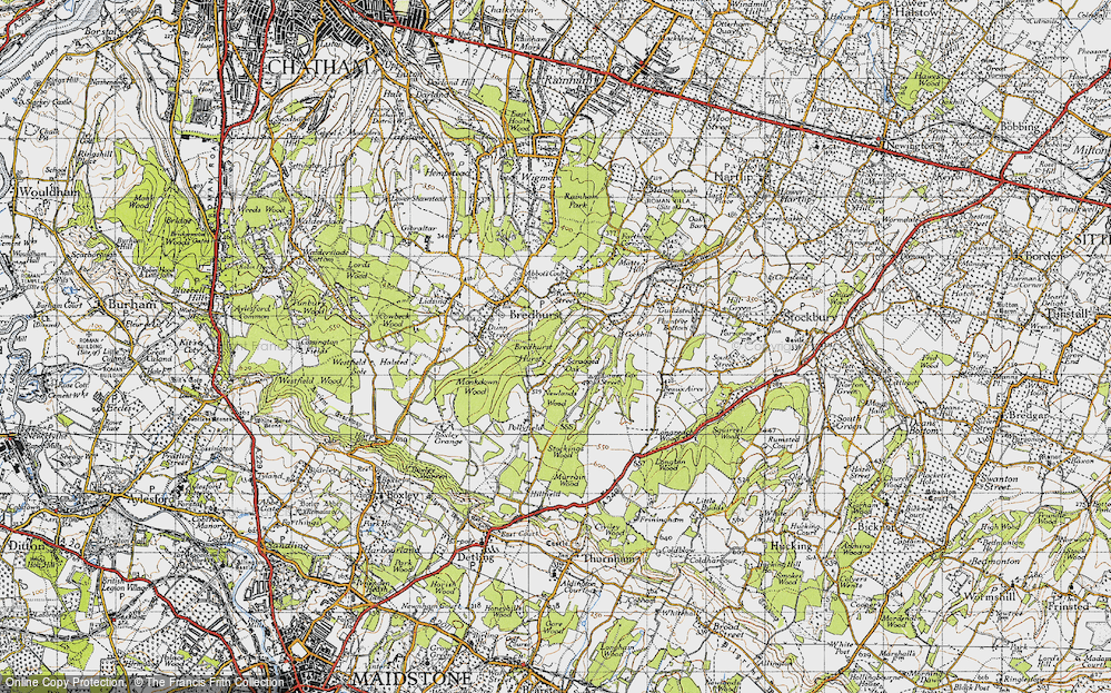 Old Map of Historic Map covering Bredhurst Hurst in 1946