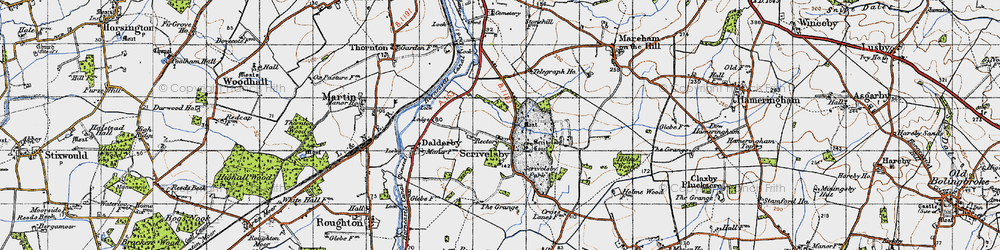 Old map of Scrivelsby in 1946