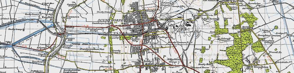 Old map of Scunthorpe in 1947