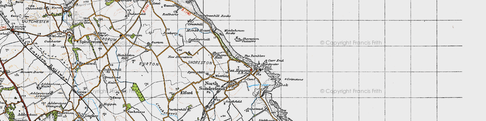 Old map of Seahouses in 1947