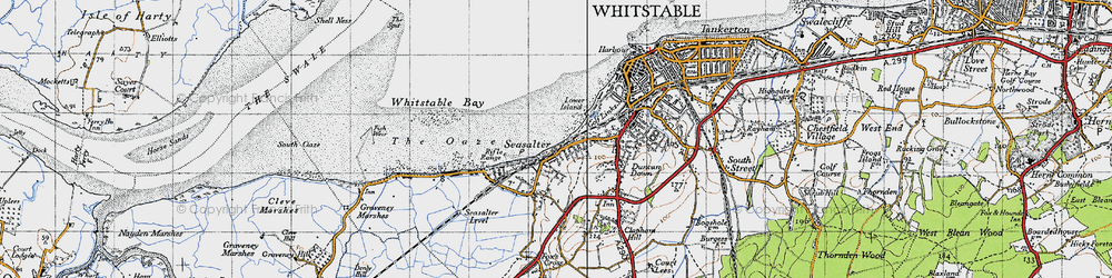 Old map of Whitstable Bay in 1946