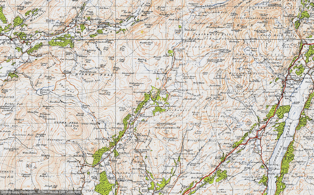Old Map of Historic Map covering Brandy Crag in 1947