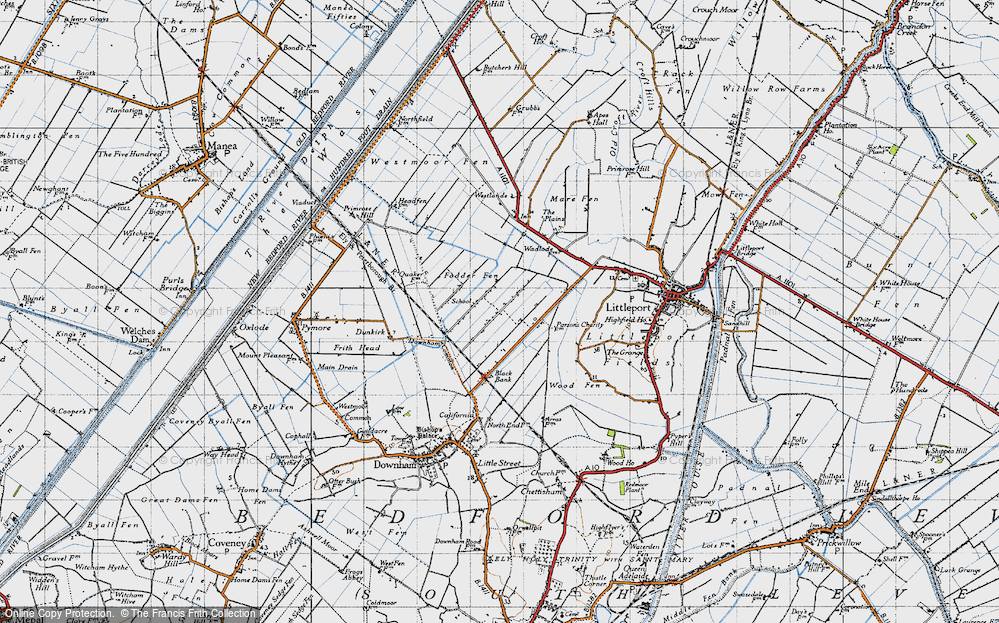 Old Map of Historic Map covering Westmoor Fen in 1946