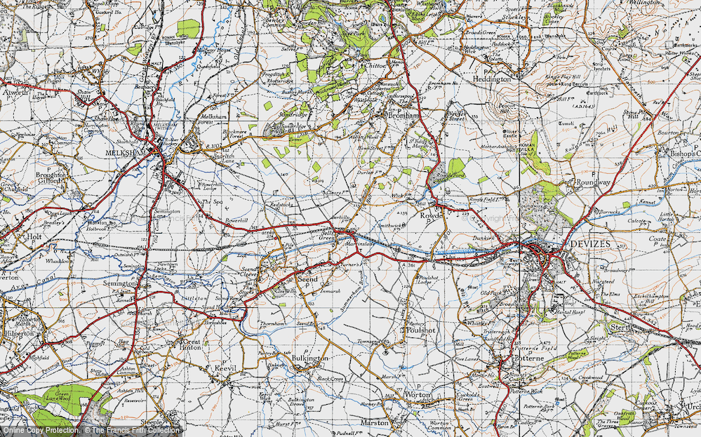 Old Map of Historic Map covering Rowde Hill Fm in 1940